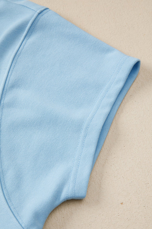 Casual Solid Loose Tee Drawstring Wide Leg Pant Sets