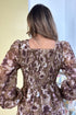Abstract Floral Print Square Neck Long Sleeve Shift Mini Dress