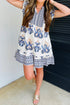 Boho Western Floral Split Neck Ruffle Sleeve Mini Dress