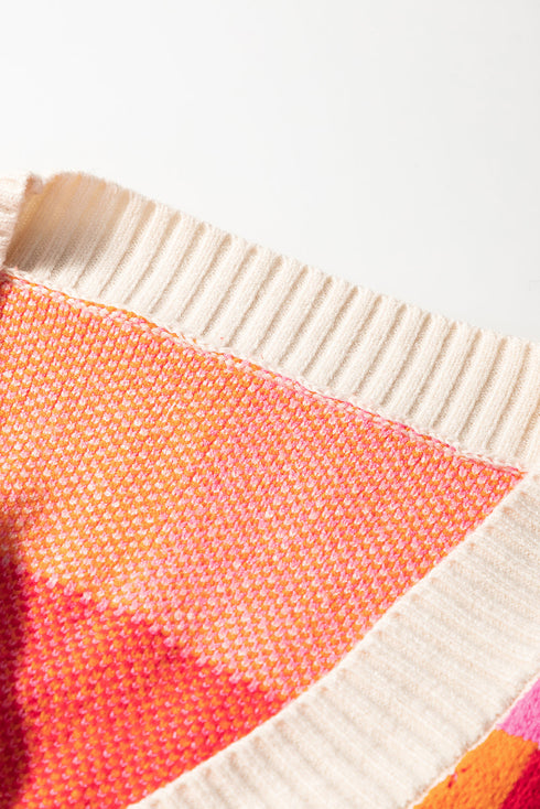 Checkered Drop Shoulder Exposed Seam Open Front Cardigan