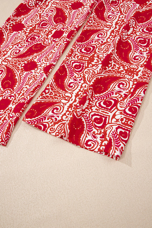 Bohemian Paisley Print Buttoned High Waist Wide Leg Pants