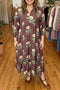 Floral V Neck Long Sleeve Loose Shift Maxi Dress