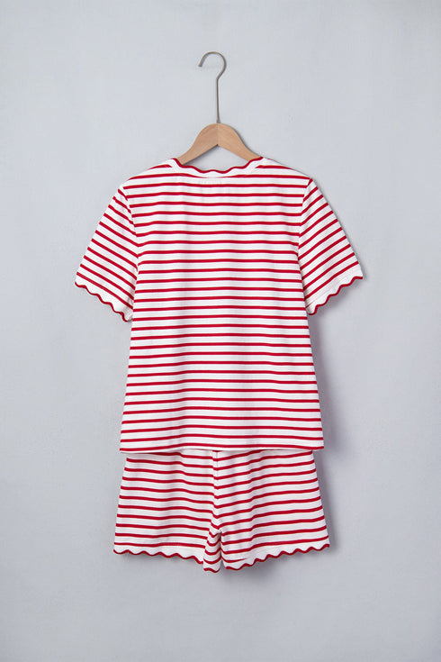 Stripe Scallop Trim Casual Shorts Set