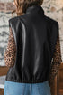 Double Flap Pocket Western Faux Leather Zip Up Vest