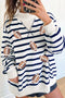 Striped Sequin Rugby Graphic Mock Neck Athletic Sweatshirt