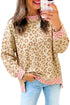 Leopard Polka Dot Trim Long Sleeve Top