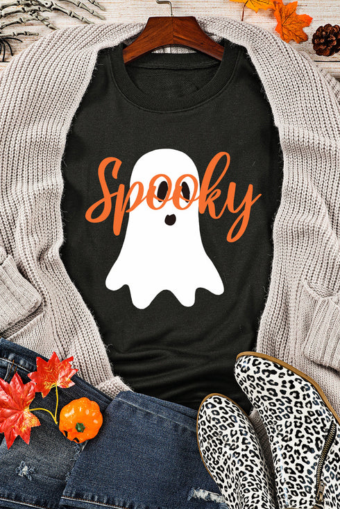 Playful Ghost Script Graphic Oversized Pullover Sweatshirt