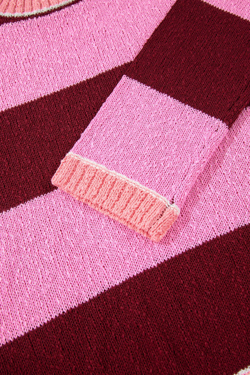 Striped Drop Shoulder Long Sleeve Pullover Knit Sweater