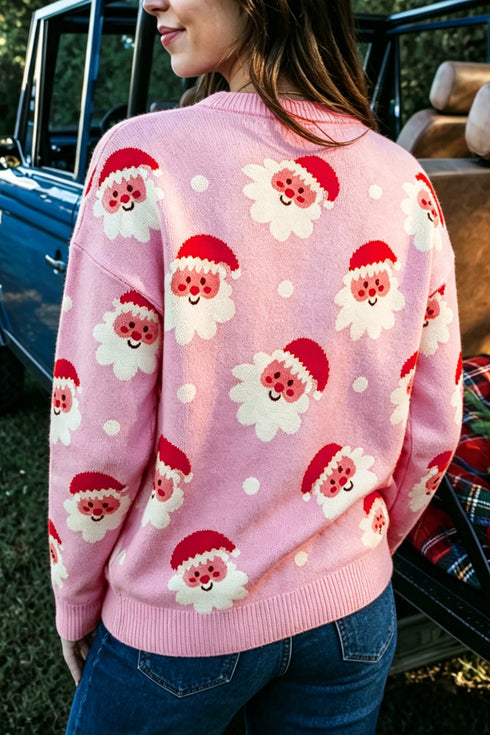 Cartoon Pattern Round Neck Dropped Shoulder Sweater