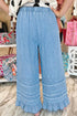 Solid Denim Ruffled Hem Wide Leg Jeans