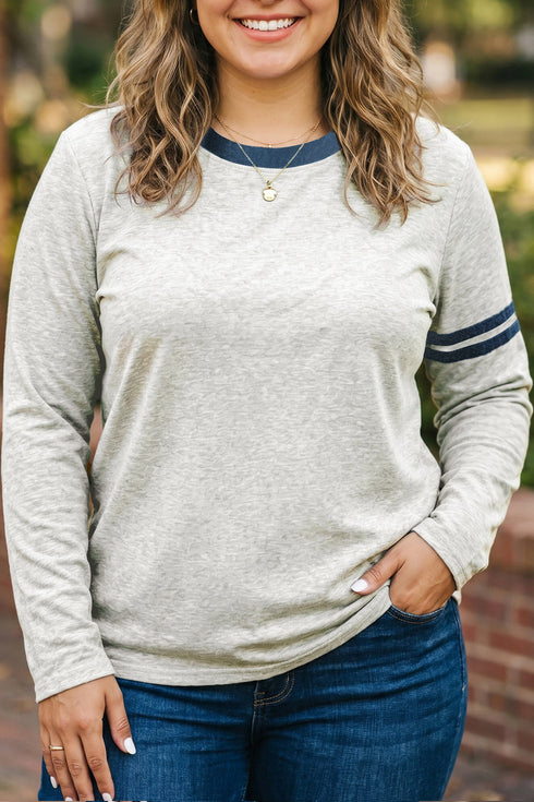Unpatterned Round Neck Opening Long Sleeve Top