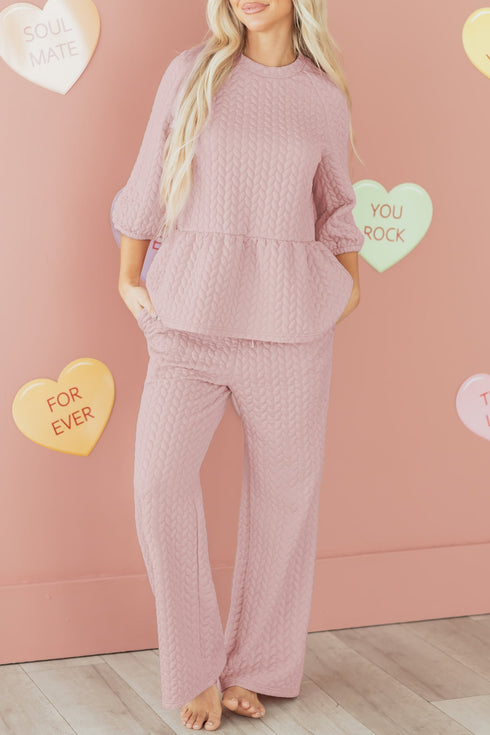 Braided Textured Ruffle Hem Wide Leg Pant Set