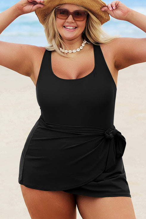 Exclusive Casual Square Neck Knotted One Piece Swimwear