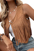 Western Fringed Suedette Faux Leather Snap Button Vest