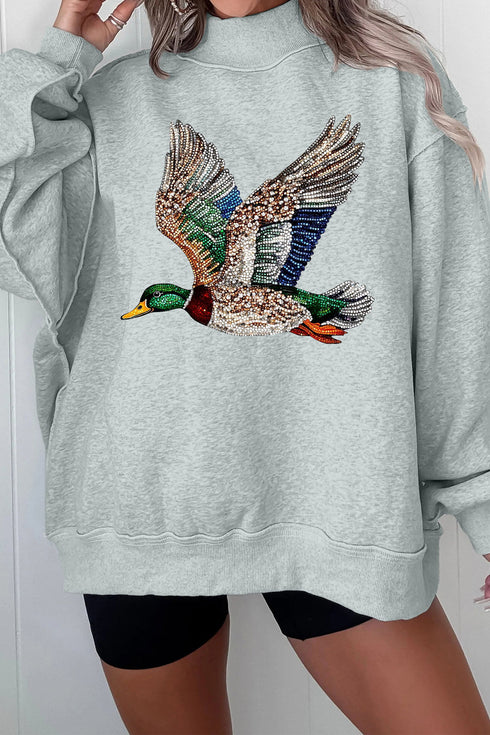 Western Mallard Duck Printed Graphic Baggy Mock Neck Sweatshirt