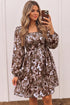 Abstract Floral Print Square Neck Long Sleeve Shift Mini Dress
