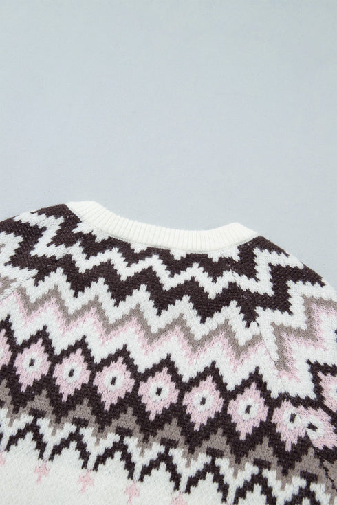 Geometric Pattern Brushed Knit Apres Ski Cardigan