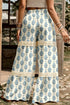 Floral Print Lace Patchwork Wide Leg Pants
