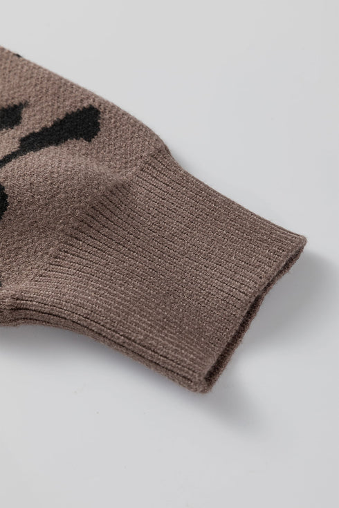 Abstract Animal Pattern Crew Neck Knit Sweater
