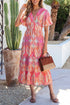 Paisley Print V Neck Short Sleeve Ruffle Bohemian Dress