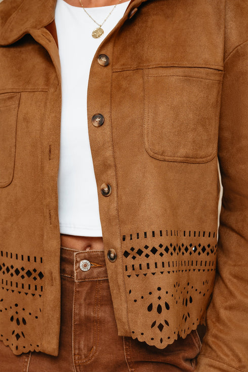 Faux Suede Western Retro Hollowed Detail Jacket