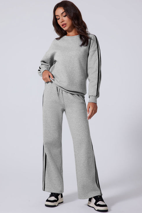 Double Stripe Crew Neck Relaxed Two Piece Set