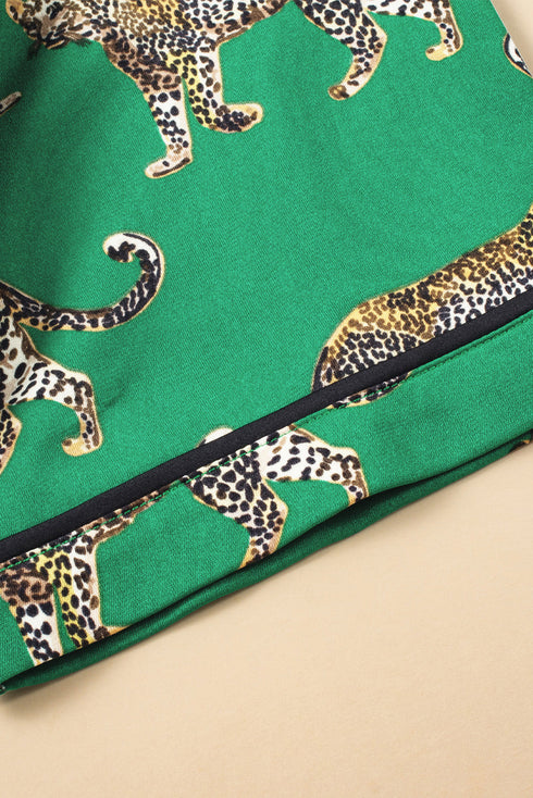 Casual Cheetah Print Short Sleeve Pant Sleepwear Set