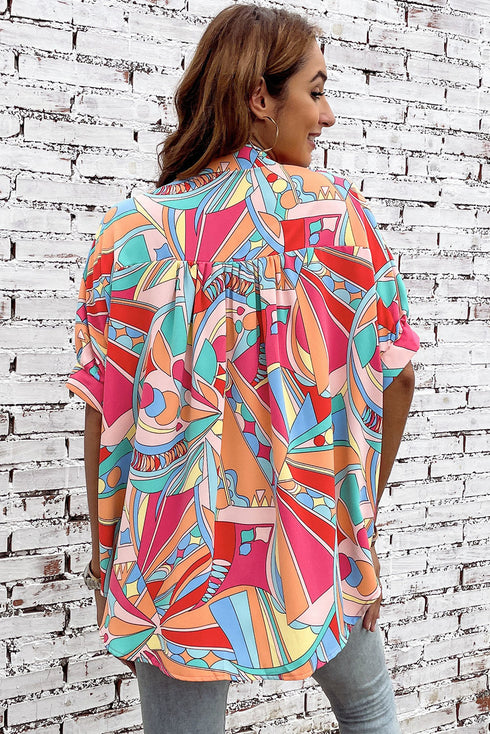 Abstract Geometric Print Relaxed Fit Button Up Shirt