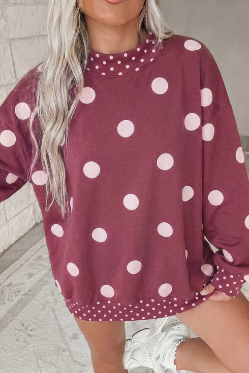Polka Dot Mock Neck Oversized Tunic Sweatshirt