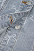 Bow Knot Print Raw Hem Washed Denim Jacket