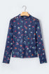 Polka Dot Floral Mesh Long Sleeve High Neck Pullover Sheath Top