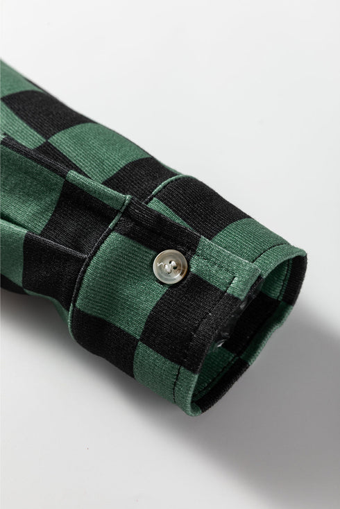Checkered Print Flap Pocket Button Front Shacket