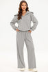 Zip Sailor Collar Pullover Athleisure Sweatpants Two Piece Pant Set