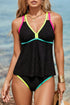 Active Textured Floral V Neck Crisscross Backless Tankini