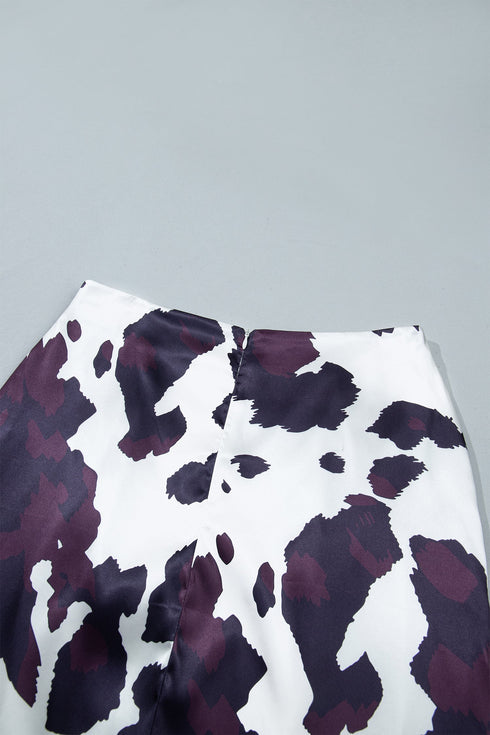 Abstract Print Western Long Metal Zip Up Waist Skirt