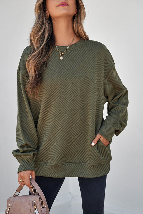 Textured Round Neck Drop Shoulder Pullover Sweatshirt