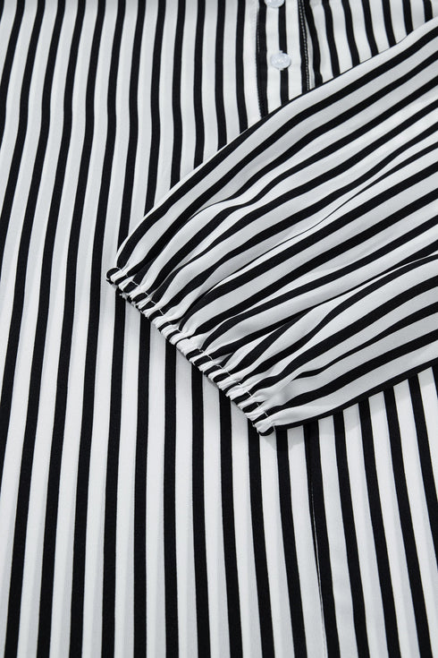 Striped Pattern Half Sleeve Button Up Blouse