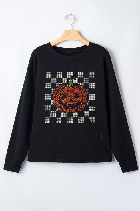 Rhinestone Pumpkin Sparkle Graphic Long Sleeve Tee