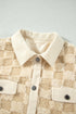 Checkered Corduroy Trim Metal Button Sherpa Jacket