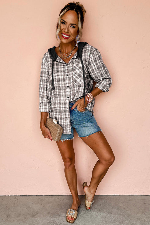 Southern Belle Checkered Plaid Loose Fit Hooded Shacket