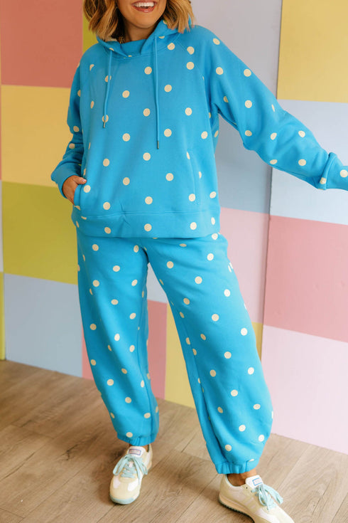 Polka Dot Hooded Drawstring Long Sleeve Loungewear Set