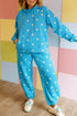 Polka Dot Hooded Drawstring Long Sleeve Loungewear Set