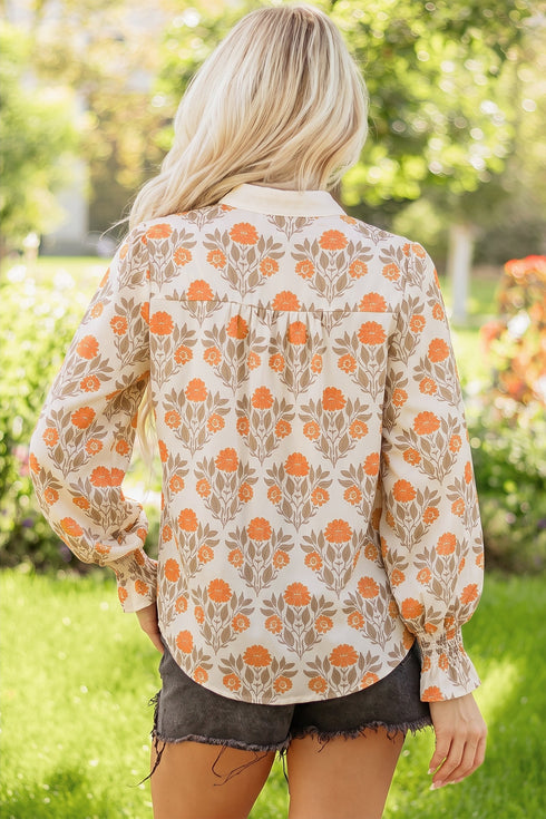 All Over Floral V Neck Southern Belle Long Sleeve Blouse