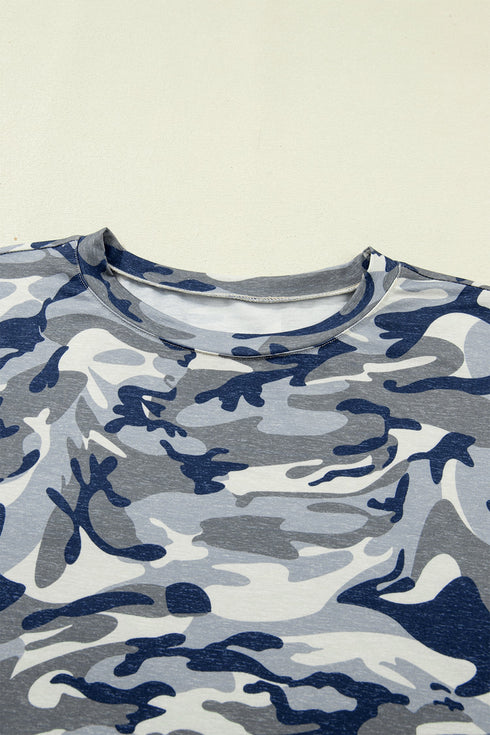 Camouflage Print Western Crew Neck Short Sleeve Tee