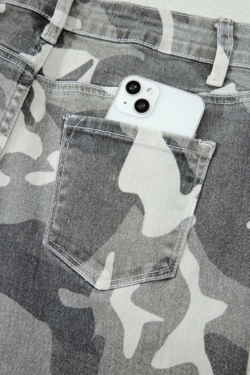 Elastane Camo Pattern Cotton Denim Shift Jeans