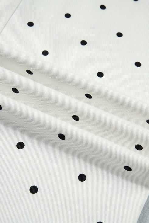 Polka Dot Print Scalloped Patch Pocket Cotton Shift Pants
