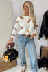Sequin Football Print Round Neck Loose Fit Sweater