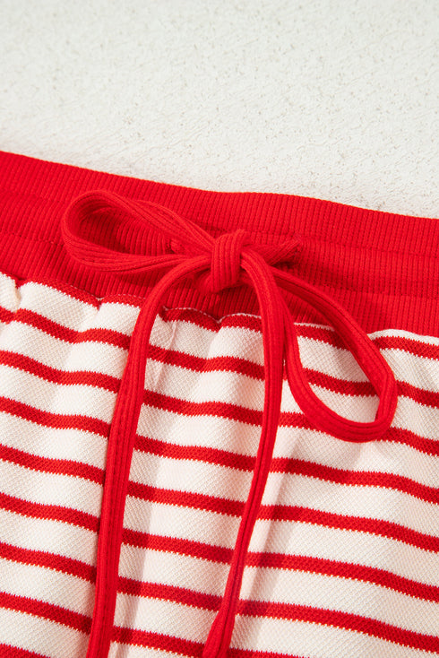 Striped Collared V Neck Pullover Skort Two Piece Dress