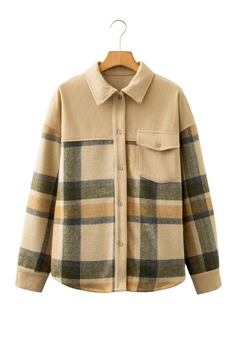 Retro Western Patchwork Corduroy Plaid Shacket