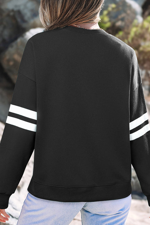 Light Catching Rhinestone Rugby Bow Graphic Sweatshirt